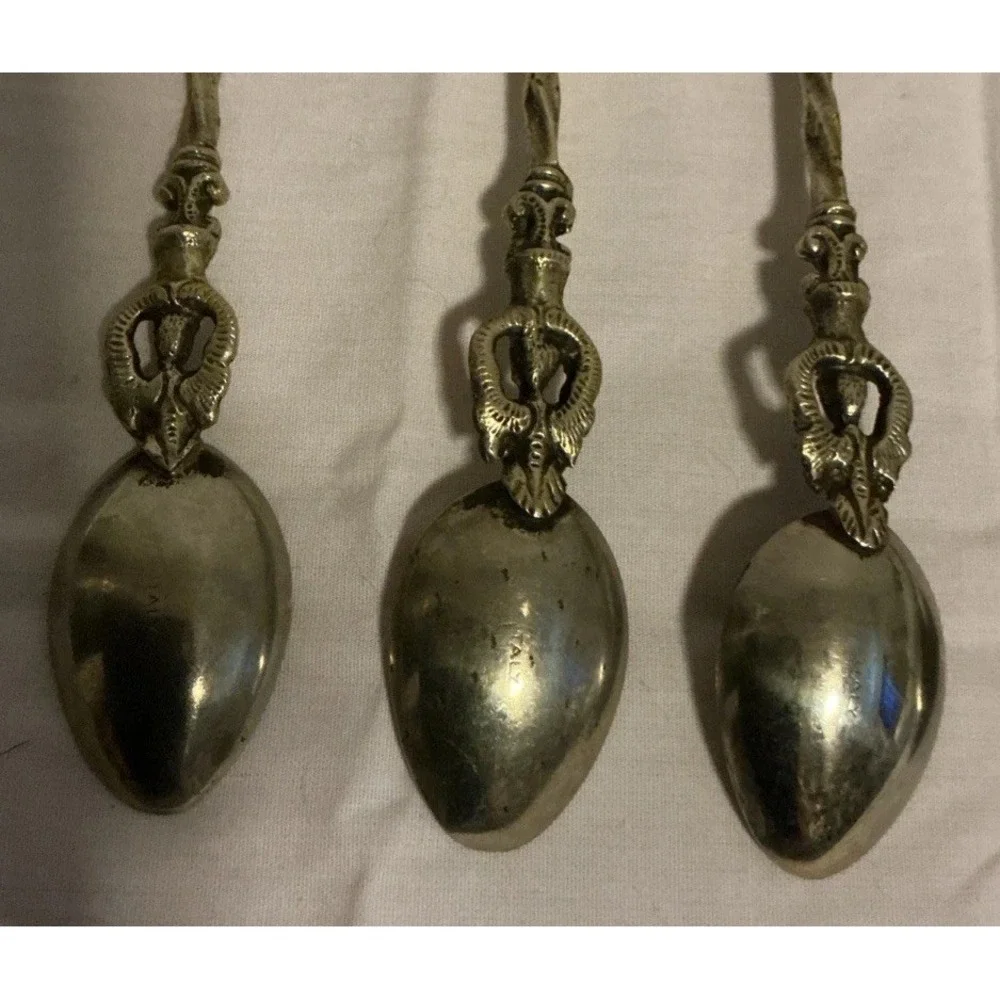 6Pc Montagnani Style Italy Stamped Figural‎ Demitasse Spoons Ornate Vintage